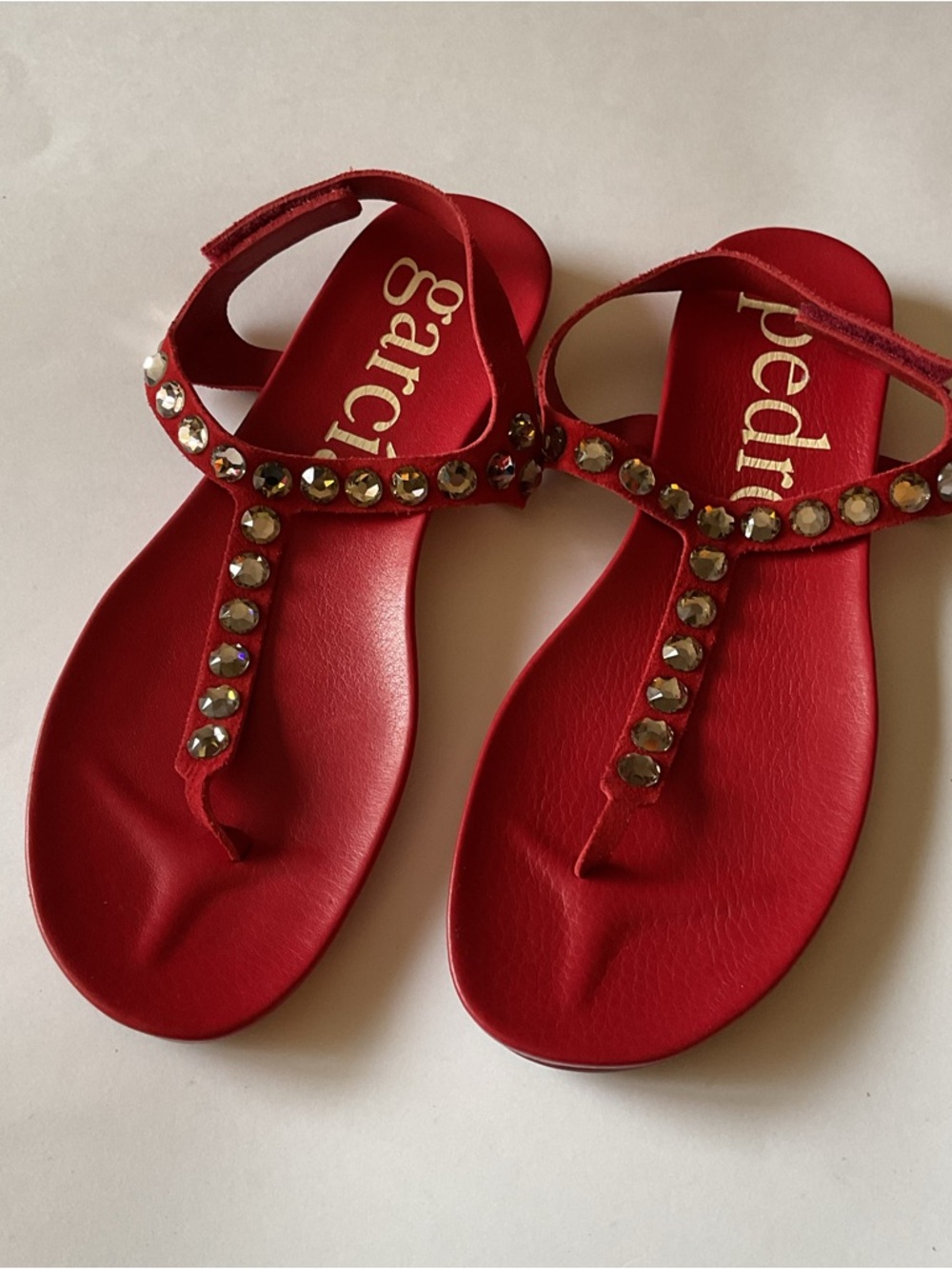 PEDRO GARCIA JUDITH THONG SANDALS WITH SWAROVSKI CRYSTALS POPPY RED SIZE 10.5